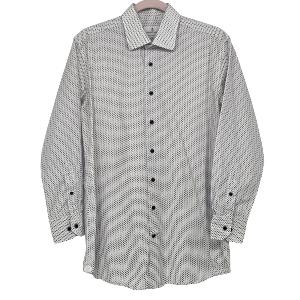 Emanuel Berg Mens 15 3/4 40cm Modern Fit Button Dress Shirt Polka Dot White Blue